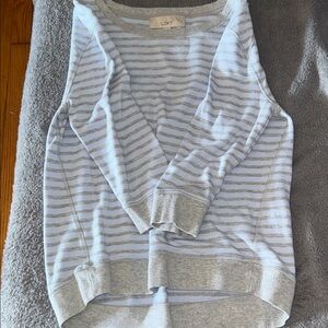LOFT Light Gray and White Striped Pullover